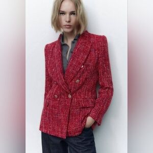 Zara Double Breasted Textured Weave Blazer